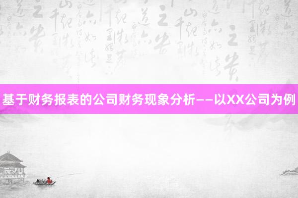 基于财务报表的公司财务现象分析——以XX公司为例